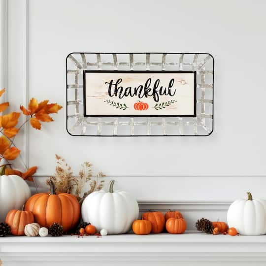 24" Silver & White Pumpkin Thankful Rectangular Wall Décor By Northlight | Michaels®